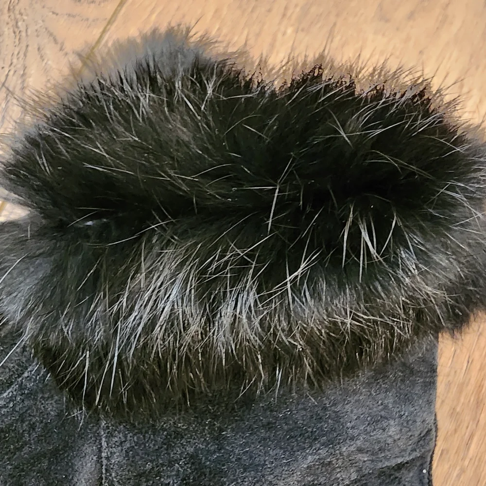 Genuine Suede Leather Rabbit Fur Trimmed Gloves Acrylic Knit Lined size Large